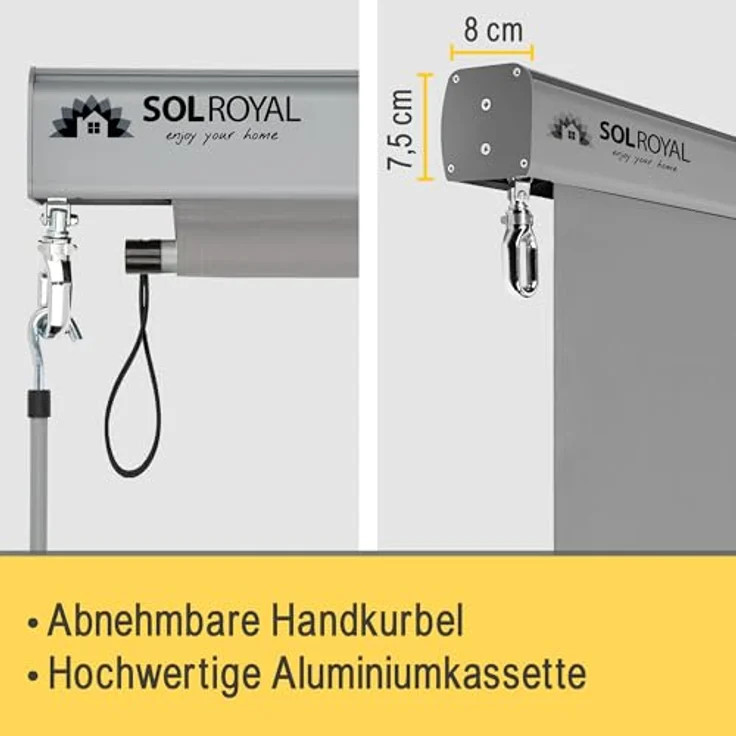 Sol Royal Senkrechtmarkise MS5, 140x250cm, grau, abnehmbare Handkurbel, wasserabweisender UV-Schutz 70-90% – Bild 7