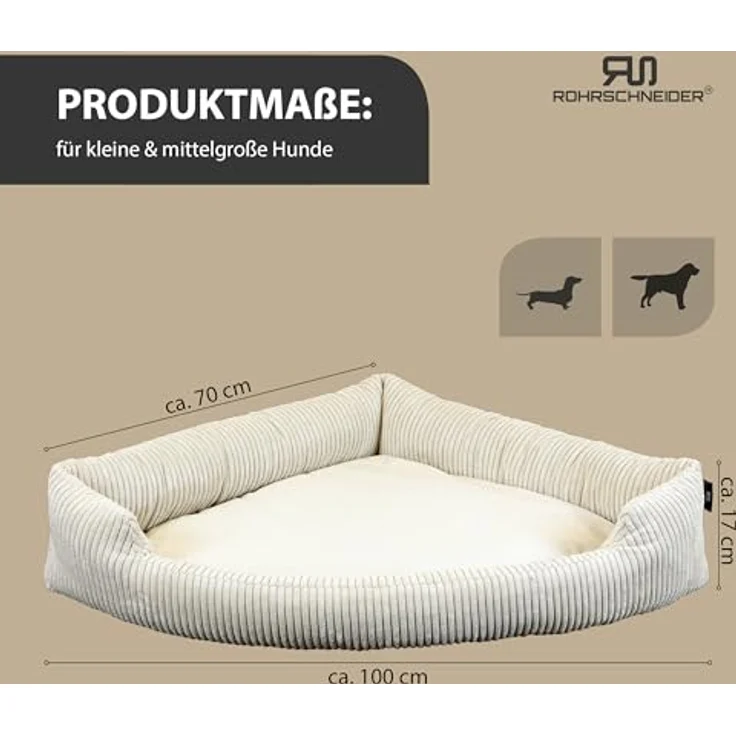 Rohrschneider XXL Eck-Hundebett für große Hunde | Weiche Hundedecke aus Cord | Waschbar | Platzsparendes Design | Cord in großen Größen (95x70cm) – Bild 3