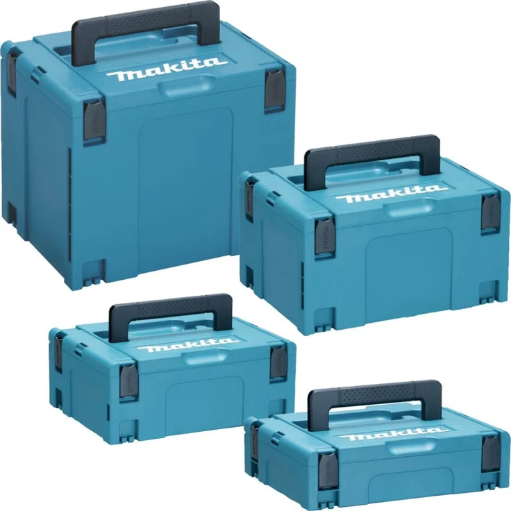 Makita MAKPAC Systemkoffer Set, 4-teilig (Gr. 1-4) für sicheren Transport von Maschinen und Zubehör, strapazierfähige Konstruktion