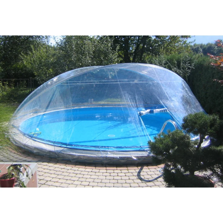 Steinbach Cabrio Dom, transparente Swimming Pool Überdachung für Ø 550 cm mit schmalem Handlauf, eloxiertes Aluminium und strapazierfähige Folie