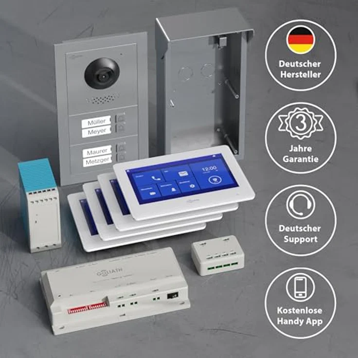 Goliath Intercom Basic-Line Video-Türsprechanlage mit 7-Zoll HD Monitor, 170° Kamera, App-Funktion, 2-Draht Technologie für 4-Familienhäuser, Weiß/Schwarz – Bild 6
