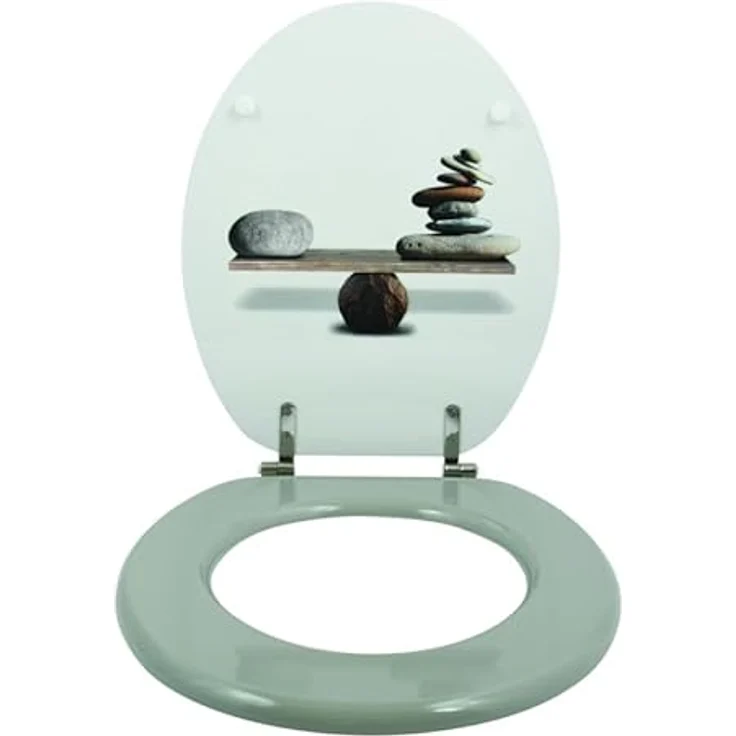 MSV WC-Sitz Spirit, MDF Mehrfarbig, 42,5 cm x 36,5 cm x 5 cm mit Edelstahl-Scharnieren – Bild 4
