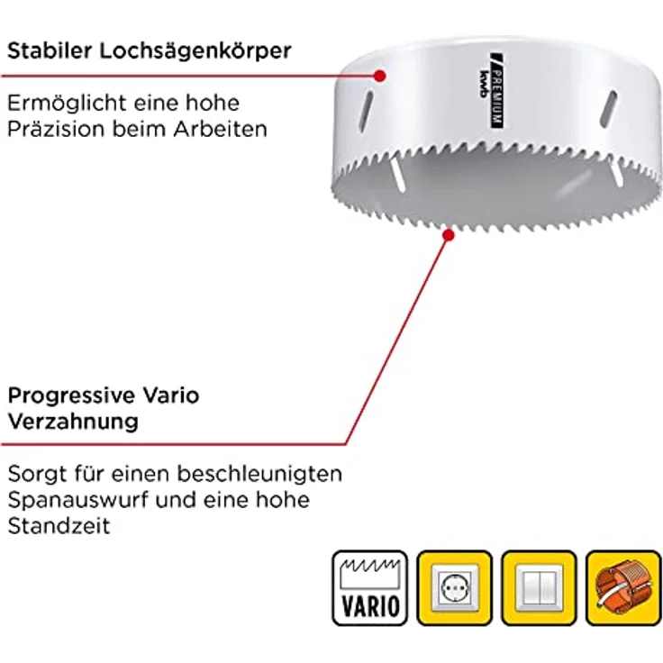 kwb Ø 127 mm Lochsäge HSS-Bi-Metall 598127 (Vario-Zahnung, 8% Cobalt, hohe Rundlaufgenauigkeit) – Bild 3