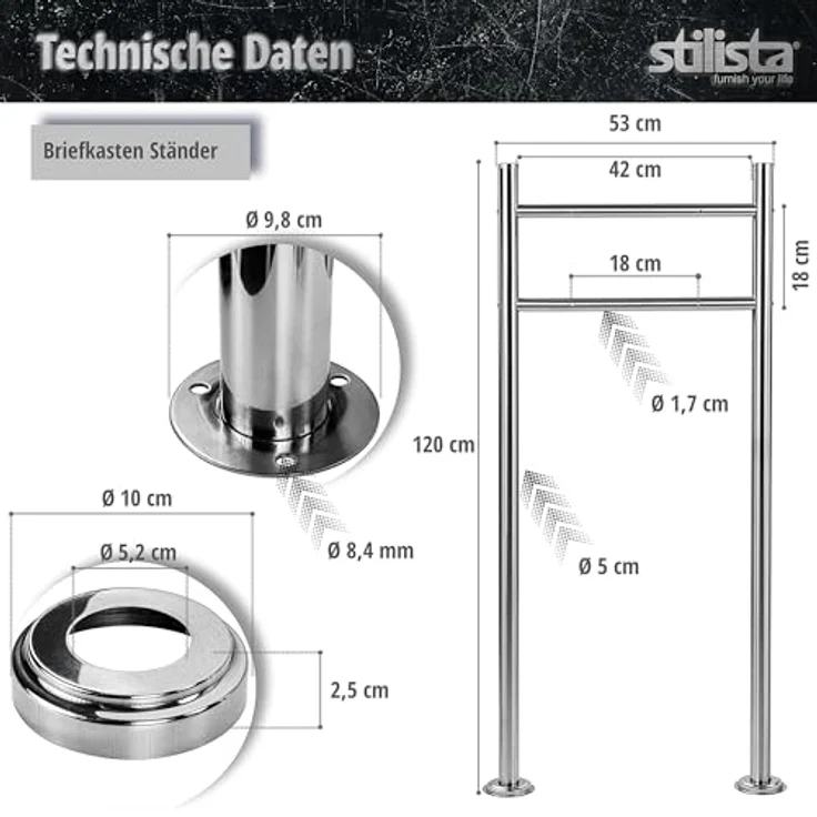 Standbriefkasten V2A Edelstahl Wand Briefkasten abgerundet – Bild 6