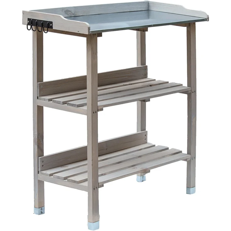 UNUS GARDEN Pflanztisch Pflanzregal verzinkter Arbeitsfläche Grau 76 cm x 38 cm x 91 cm (BxTxH), Massivholz, Gärtnertisch Blumentisch
