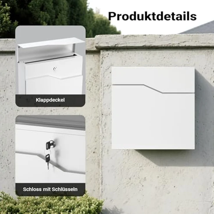 Moderner Design Briefkasten V19 Weiß Wandbriefkasten pulverbeschichtet Zeitungsrolle – Bild 7