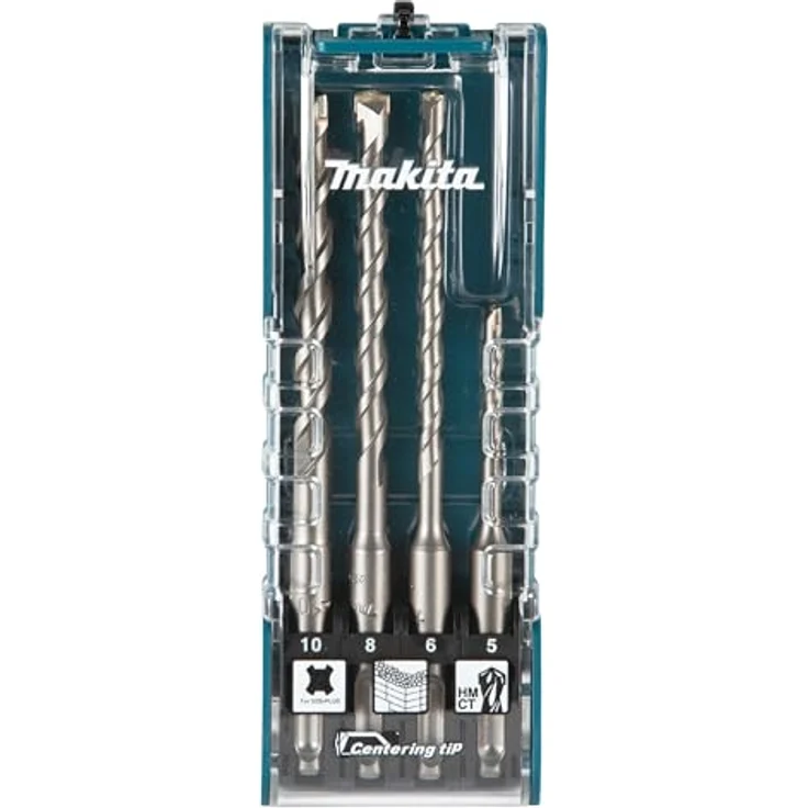 Makita E-13596 Centering tip SDS-PLUS Hammer-Bohrer-Set 4-teilig in Aufbewahrungsbox, Ø 5-10 mm, ideal für Beton und Mauerwerk, Zweischneider, mit Zentrierspitze – Bild 1