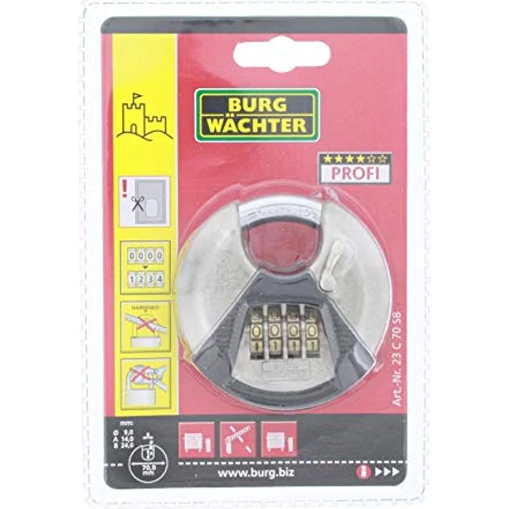 Burg Wächter Rundbügelschloss, Vorhängeschloss mit Zahlencode, 10 mm Bügelstärke, Edelstahlkorpus, Kneifschutz, Circle 23 C 70, 39901 – Bild 5