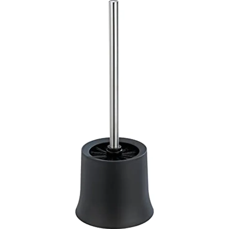 WENKO WC-Garnitur Basic, offener Toilettenbürstenhalter für das Badezimmer und die Gäste-Toilette, inkl. Toilettenbürste, aus mattiertem Kunststoff, Maße (B/T x H): Ø 14 x 38 cm, Schwarz