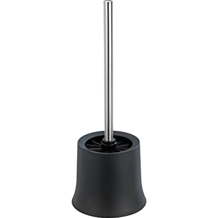 WENKO WC-Garnitur Basic, offener Toilettenbürstenhalter für das Badezimmer und die Gäste-Toilette, inkl. Toilettenbürste, aus mattiertem Kunststoff, Maße (B/T x H): Ø 14 x 38 cm, Schwarz – Bild 1
