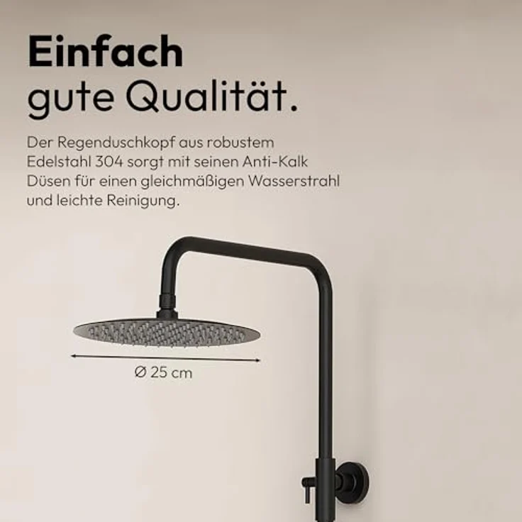 Marwell Duscharmatur Duschset Classico schwarz, verstellbare Duschstange 88-118 cm, Regendusche Ø250 mm, Handbrause mit Schlauch – Bild 3