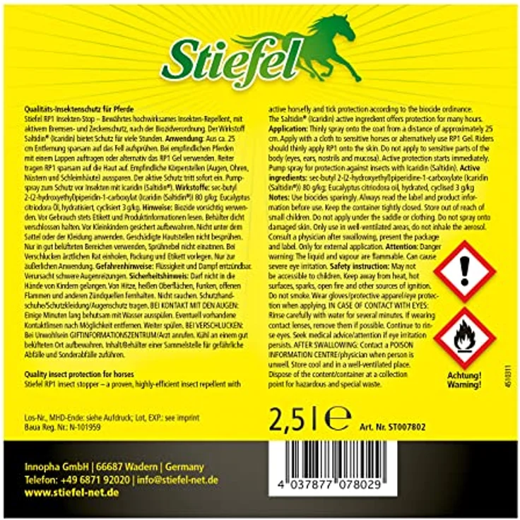 Stiefel RP1 Insekten-Stop Spray für Pferde, hochwirksamer Insektenschutz für Pferd & Reiter, beinahe geruchslos, Fliegenspray gegen Mücken, Bremsen, Zecken, mehrere St&en Wirksamkeit, 2500ml – Bild 5