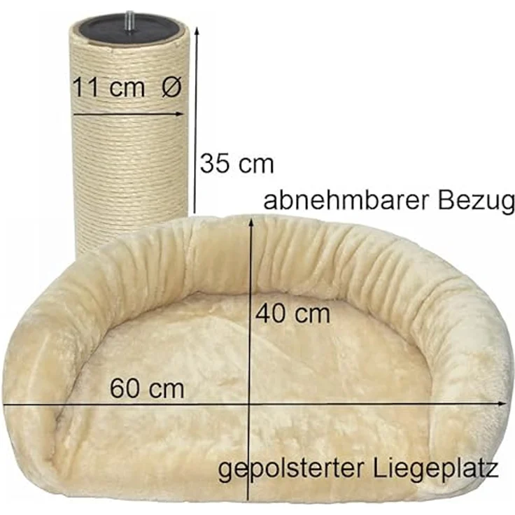 nanook Katzen Liegeplatz Katzenbett XL 60 x 40 cm inkl. Kratzstamm 35 cm, für große Katzen geeignet, Kratzbaum Erweiterung, Farbe: beige – Bild 3