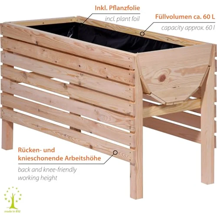 dobar 58196e Dekoratives Hochbeet aus Holz (Kiefer),100 x 45 x 60 cm,Beige – Bild 3