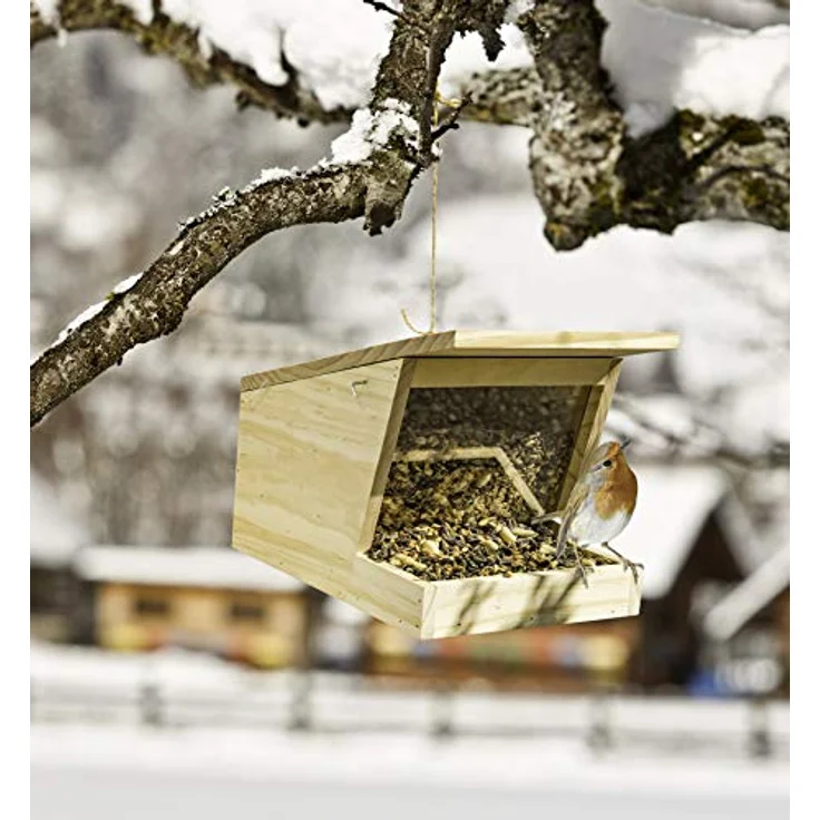 Windhager Vogelfuttersilo Pultdach XL, Vogelhaus, Futterhaus, Vogelhäuschen, Nistkasten Vögel, Füllvolumen Circa 3 Liter, 07444, Holz – Bild 3
