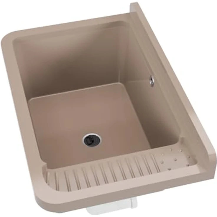 QLS Küchenspüle Gradia, Kunststoff-Spülbecken mit Siphon, 50 x 34 cm, für draußen und Werkstatt, weiß – Bild 3