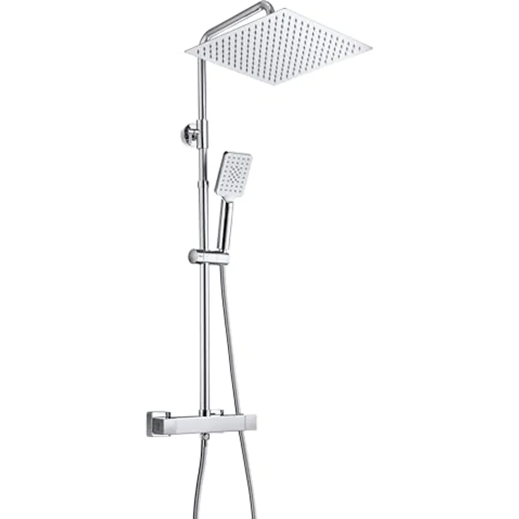 JOHO Thermostat Duschset, Regendusche Duschsystem mit 304 Edelstahl Kopfbrause 30x30cm, verstellbarer Duschsäule und Sicherheitsthermostat – Bild 1