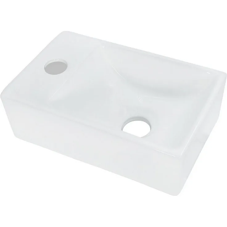 Aloni Waschbecken 431-L, Design Waschtisch Keramik in Weiß, Hahnloch Links - Preisvergleich