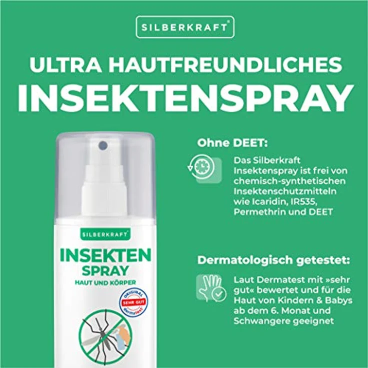 Silberkraft Insektenspray Haut & Körper, 100 ml, Schutz vor Mücken und Zecken bis zu 6 Stunden, ideal für Reisen – Bild 3