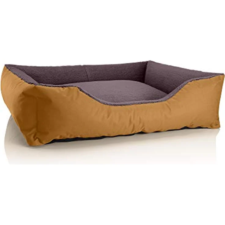 BedDog Hundebett Teddy flauschig, Hundekissen mit abziehbaren waschbaren Bezug, Hundekorb, Hundesofa, für mittel-große Hunde, XL, Gold-braun – Bild 1