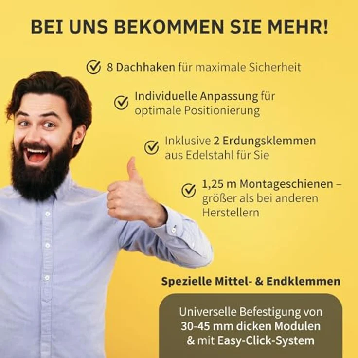 Avoltik Solar Halterung Ziegeldach | Montageset für 2 Paneele, 3-fach verstellbare Dachhaken, ALU-Schienen, für Solarmodule von 30-40mm dicke – Bild 4