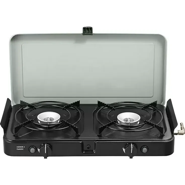 Cadac Gaskochfeld 2 Cook 3 Classic Stove, Campingkocher mit 2 Brennern (4,4 kW), 33 x 55 x 9 cm, 30 mbar, mit Piezozündung und Windschutz