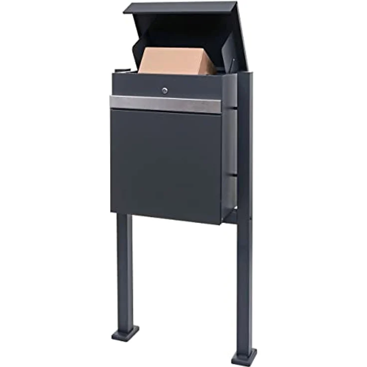 PROREGAL Paketkasten mit Standfuß, verzinkt anthrazit-Edelstahl, HxBxT 120x59x36cm, abschließbar, mit Einwurfsystem und Rückholsperre, für Pakete bis 16x30x22 cm – Bild 2