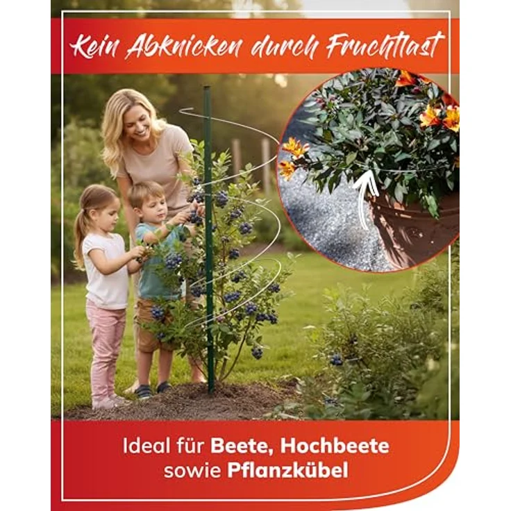 bellissa Verlängerung Pflanzenstab Timo, verzinkter Stahl, grün, 120 cm, max. Nutzhöhe 260 cm, wetterfest und stabil – Bild 5