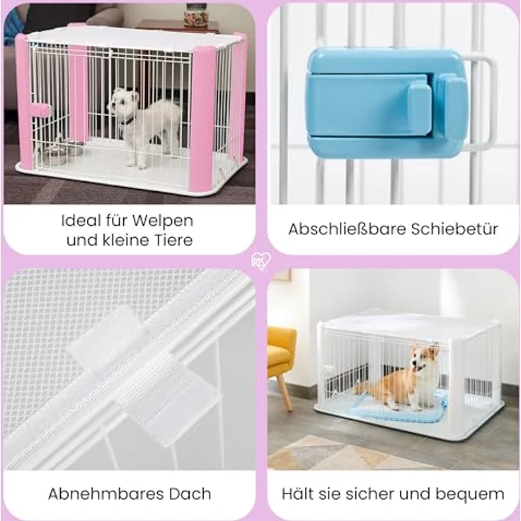 Iris Ohyama Laufstall für Hunde, Gehege mit Schiebetür und Riegel, Grau – Bild 2
