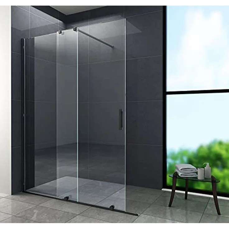 Glasdeals Inh. Lars Apitius Schiebetür-Duschwand TRAVERSO, Schwarz, 180 x 200 cm, Gehärtetes Glas, 8 mm