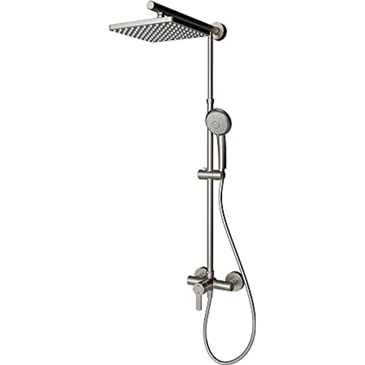 Schulte Duschsystem 'DuschMaster Rain' edelstahlfarben eckig, mit Einhebelmischer und Regen- & Handbrause