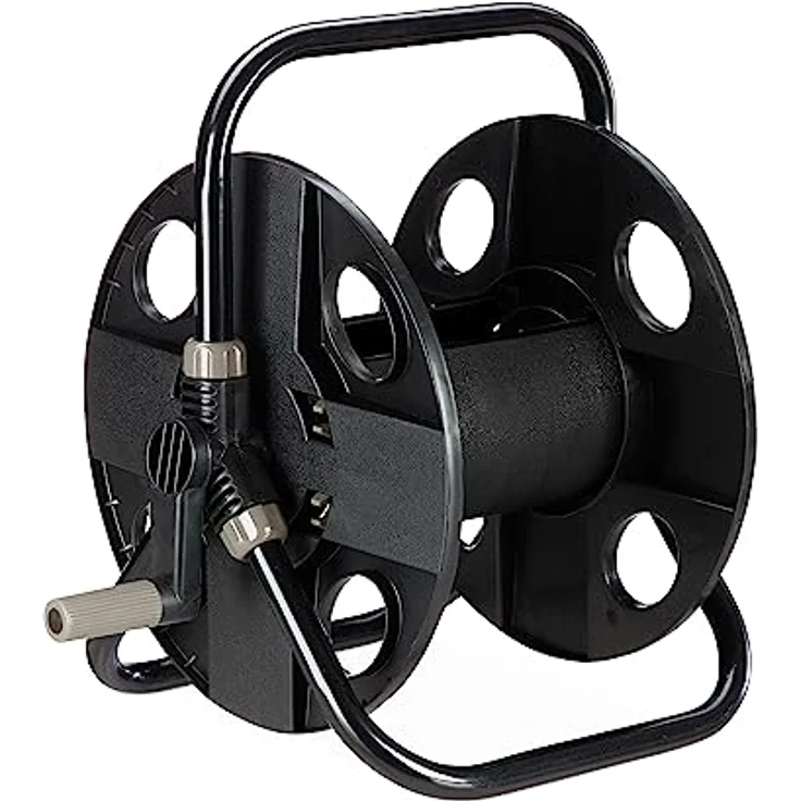 Relaxdays Schlauchtrommel, manuelle Schlauchaufroller für 30 m 1/2" Schlauch, stabiler Stahl-Kunststoff Mix, HBT: 38 x 42 x 31 cm, schwarz-grau – Bild 1