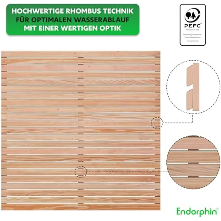 Endorphin Rhombus-Sichtschutzzaun, 3 Elemente 180x180cm aus Lärchenholz & 4 Alu-Pfosten 7x7x235cm – Bild 3