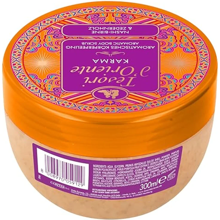 Tesori d'Oriente Körperpeeling Karma, Nashi-Blüte & Zedernholz, sanftes Peeling mit Mandelkernen und Jojobaperlen, 300 ml – Bild 2