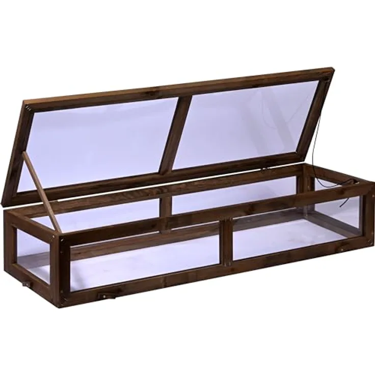 dobar Frühbeet-Aufsatz aus Holz für Hochbeete - Frühbeet-Kasten mit Folie - 117 x 40 x 24,5 cm - Dunkelbraun