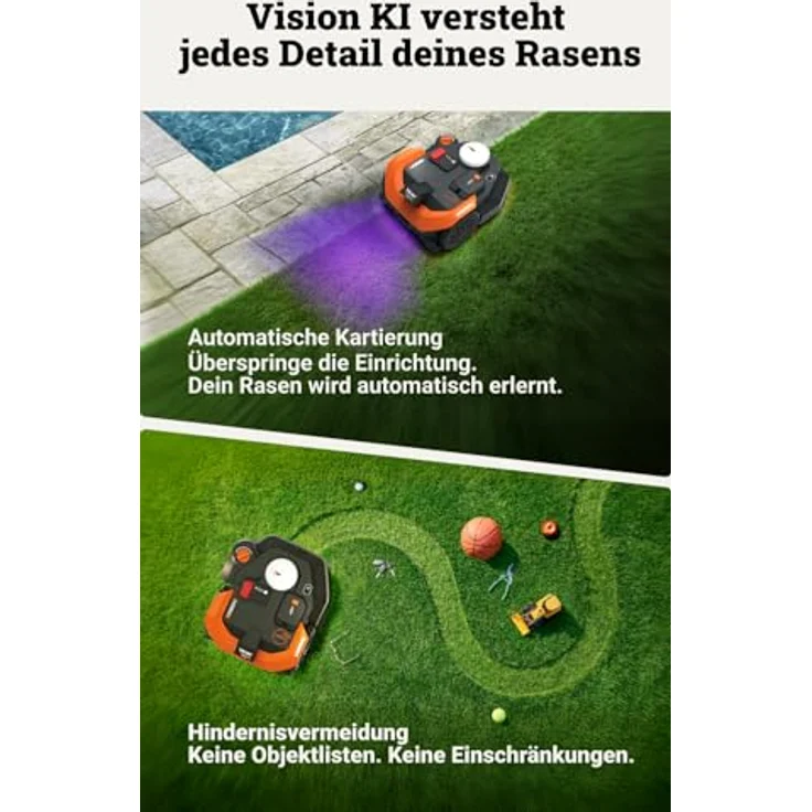Worx Mähroboter 'Landroid Vision Cloud WR318E', RTK Cloud Positionierung, für Rasenflächen bis 1800 m², KI-gestützte Kartierung, V-SLAM-Technologie, schnitthöhenverstellbar – Bild 3