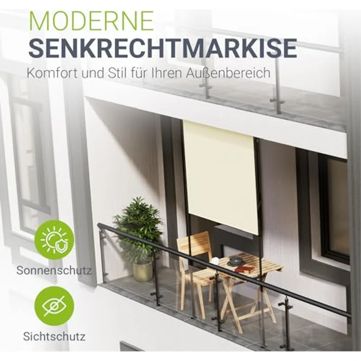 Juskys Senkrechtmarkise Barbados 150x310 cm - Beige - Wetterfester Balkon Sichtschutz ohne Bohren - UV-beständiger Stoff - Flexibel einsetzbar – Bild 2