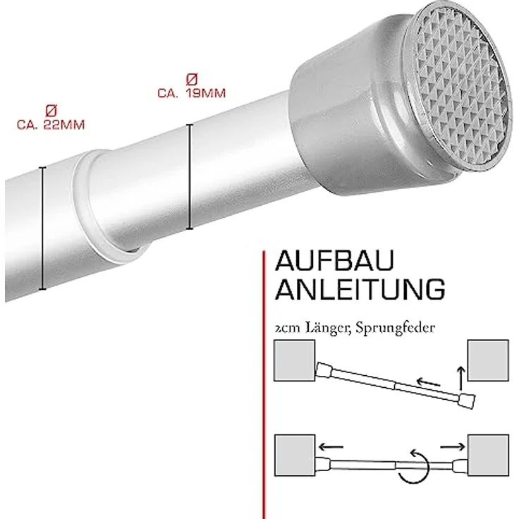 bomoe Duschstange Neptun, Duschvorhangstange ohne Bohren, ausziehbar 115-200 cm, Schwarz, stufenlos verstellbar – Bild 6