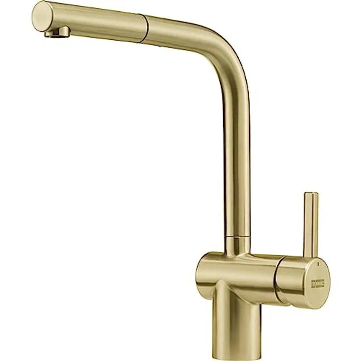 FRANKE Spültischarmatur Atlas Neo, Zugauslauf Hochdruck, massiv Edelstahl, gold, Schwenkbereich 180°, Laminarstrahl