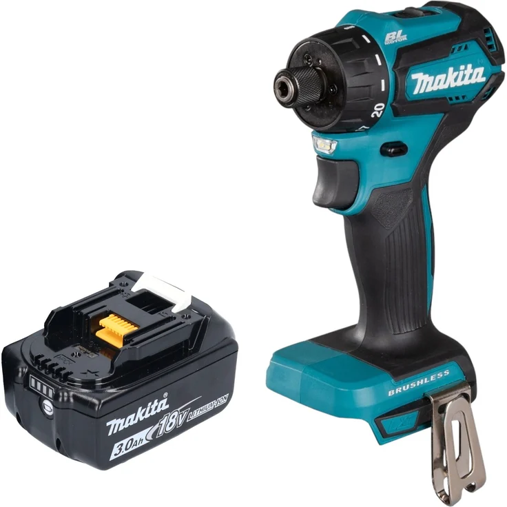 Makita DDF 083 F1 Akku Bohrschrauber 18 V 40 Nm 1/4'' Brushless + 1x Akku 3,0 Ah - ohne Ladegerät, kompakt und leicht, doppelt nachleuchtende LED