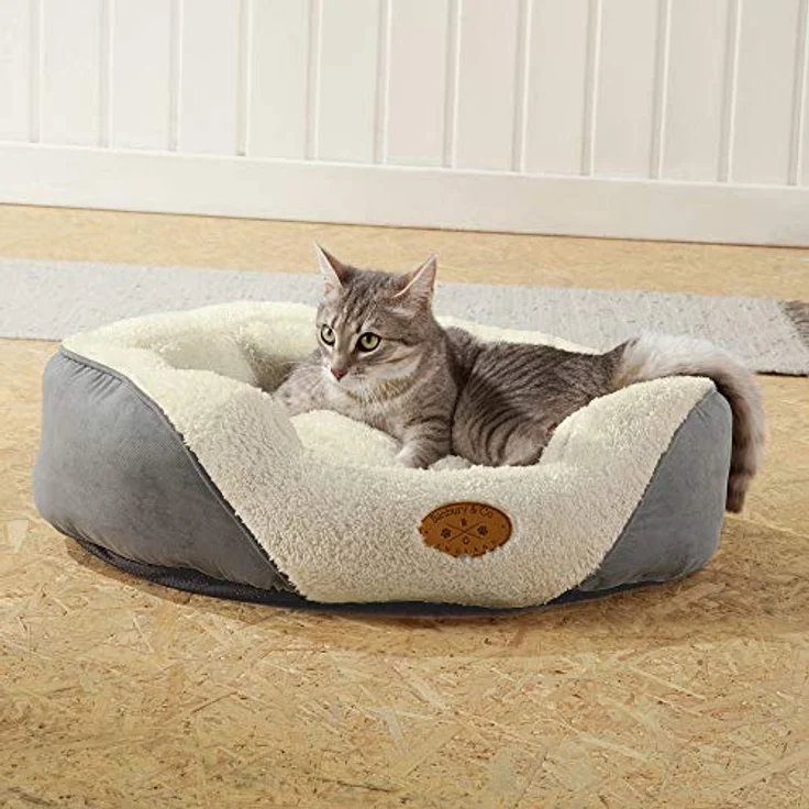 Pet Brands Banbury & Co Luxus-Hundebett / -Katzenbett, klein, superweich mit künstlichem Schafspelz, abnehmbarem Kissen, PU Abzeichen, zweite Farboption, waschbar – Bild 4