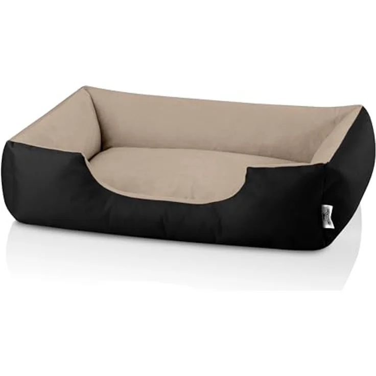 BedDog Hundebett LUPI, Hundekissen mit Abziehbaren Waschbaren Bezug, Hundekorb, Hundesofa, für Mittel-Große Hunde, L, schwarz-beige, ergonomisch und strapazierfähig – Bild 2
