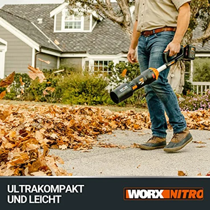 WORX NITRO 40V(2x20V) Akku-Laubbläser WG585E - bürstenloser Motor - 3 Geschwindigkeiten & Turbomodus - 266km/h Luftgeschwindigkeit - leicht und kompakt - inkl. 2x4.0Ah Akkus & 4A Dual-Schnellladegerät – Bild 5
