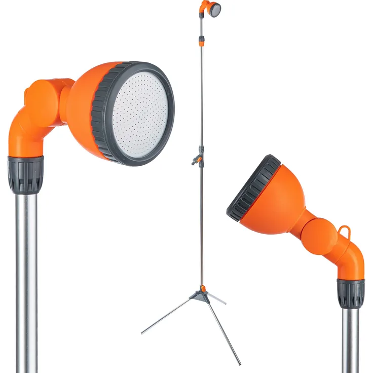 ONVAYA Gartendusche mit Stativ & Erdspieß, höhenverstellbar, silber/grau/orange, Pooldusche bis 225 cm