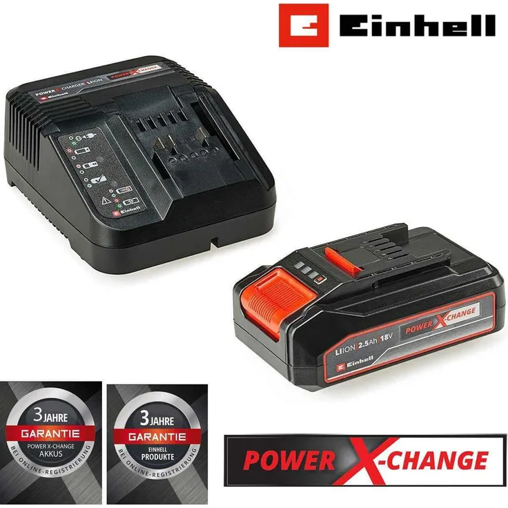 Einhell Starter Kit 2,5 Ah Akku & Ladegerät Power X-Change, 18V - Universell verwendbar für alle Power X-Change Geräte, Schnellladetechnologie, 3-stufige LED-Anzeige, kompaktes Design