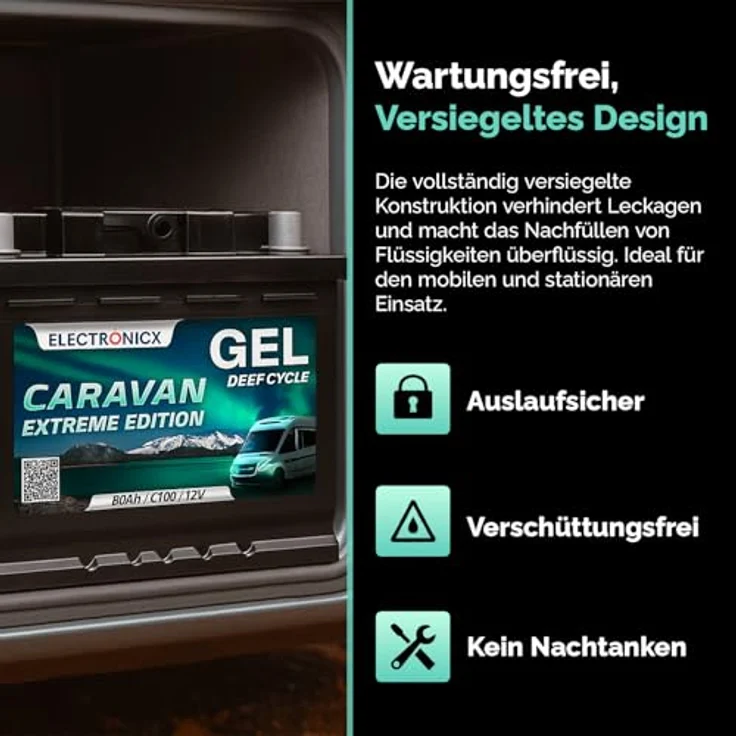 Electronicx Caravan EXTREME Edition Gel Batterie 80 AH 12V, wartungsfrei und auslaufsicher für Wohnmobil und Boot – Bild 3