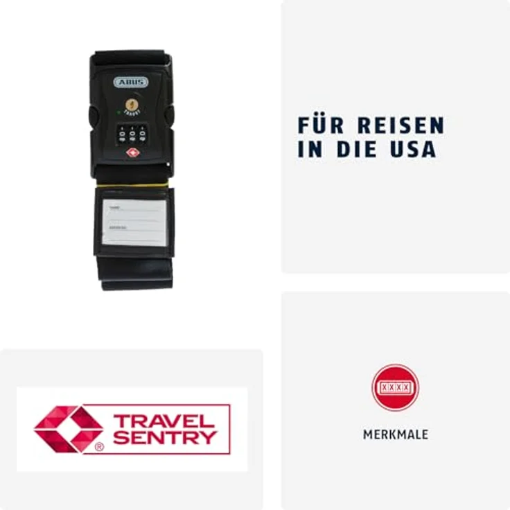 Abus Zurrgurt 620 TSA, Gepäckband mit 3 Zahlenrollen, 192 cm, schwarz – Bild 2