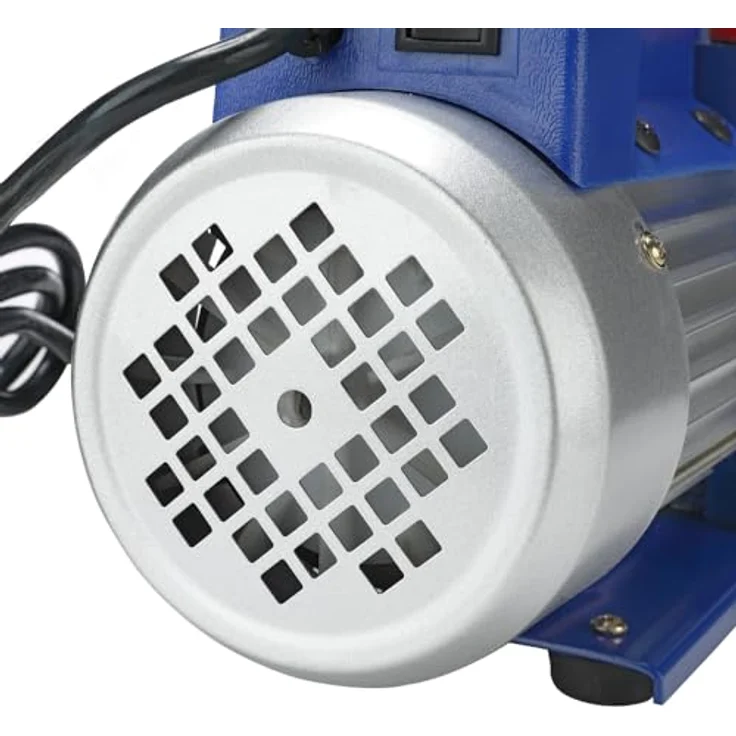 Mucola Vakuumpumpe Unterdruckpumpe für Klimaanlagen, 70 L/min, Aluminiumgehäuse, Silber/Blau, inkl. Ölflasche – Bild 5