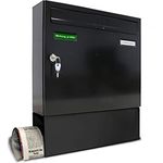 AL Briefkastensysteme Basic 1er Briefkasten mit Zeitungsfach RAL 9005 Tief Schwarz 1 Fach DIN A4 wetterfest Briefkastenanlage Posthaltebügel 2 Namensschilder