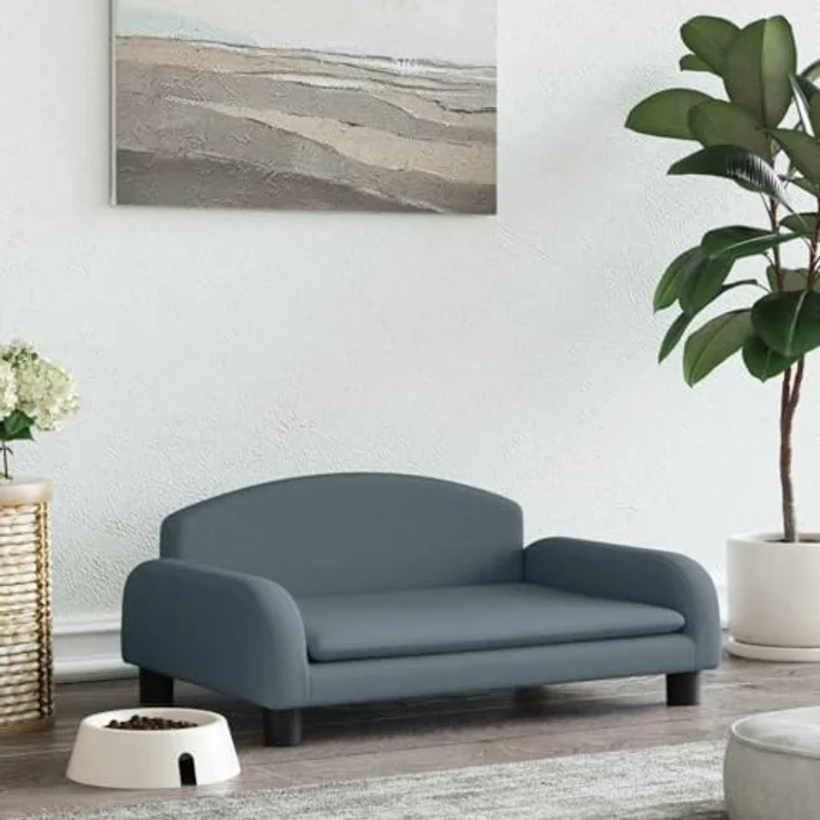 vidaXL Tierbett Dunkelgrau, Hundesofa mit weichem Schaumstoff und Kiefernholzrahmen – Bild 2